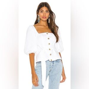 LPA White Puff Sleeve Blouse With Buttons Size Small